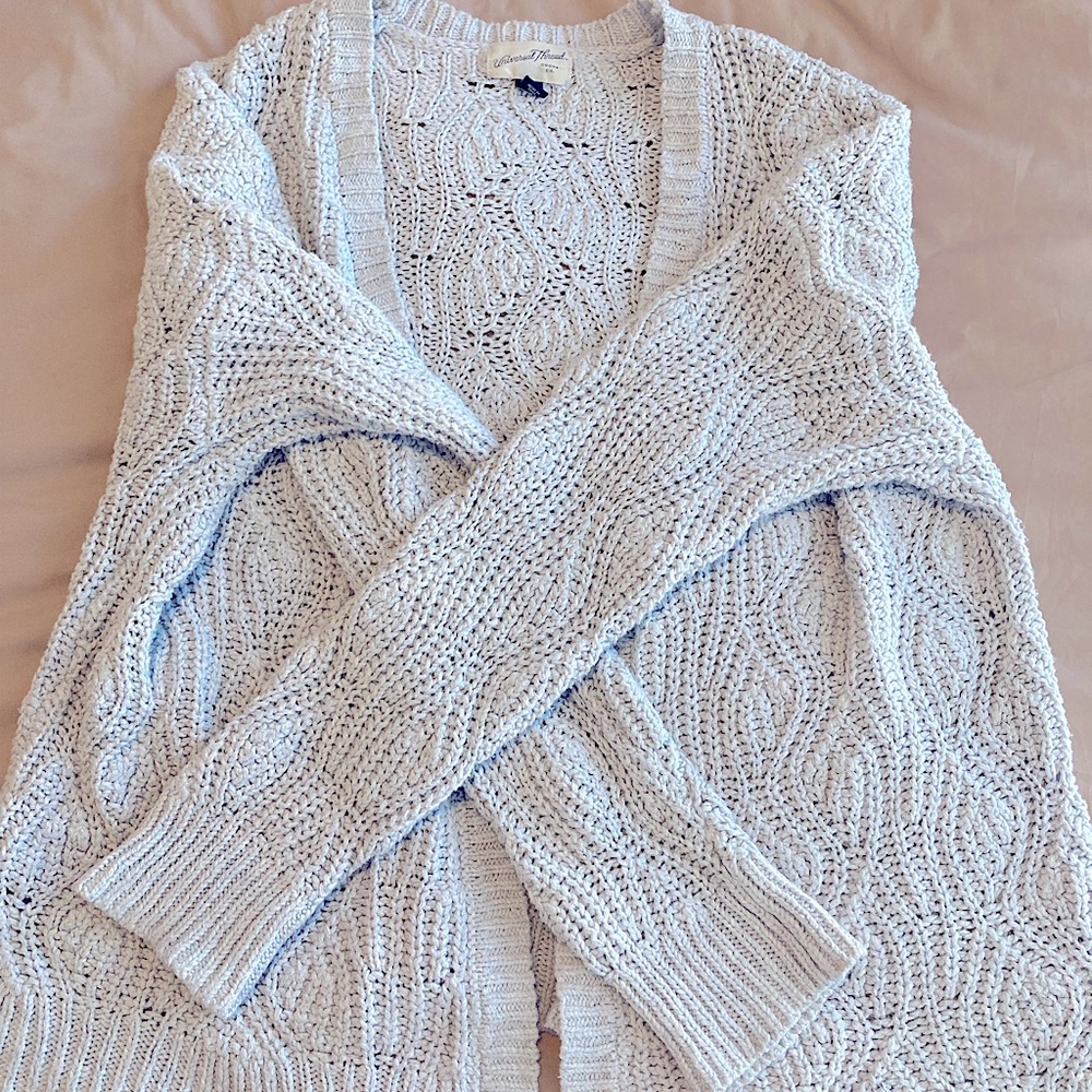 White/Blue Soft Classic Cardigan